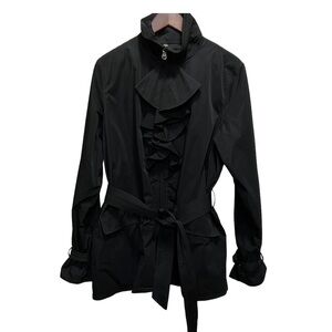Lauren Ralph Lauren Black Ruffle Trenchcoat with belt Size Large